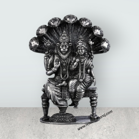 Lakshmi Narasimha Swamy Vigraham With Sheshnag - 2.5 X 2 Inches | Silver Idol/Antique Polish Laxmi Narasimha Idol - Retail Maharaj