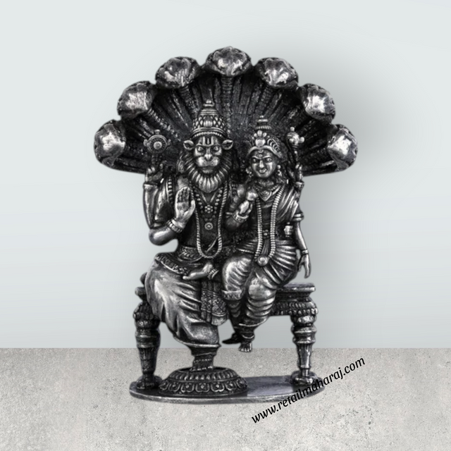 Lakshmi Narasimha Swamy Vigraham With Sheshnag - 2.5 X 2 Inches | Silver Idol/Antique Polish Laxmi Narasimha Idol - Retail Maharaj