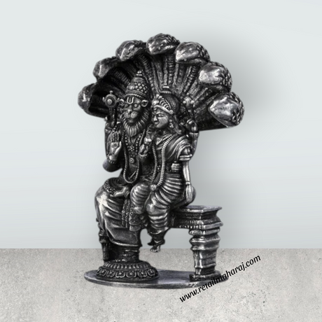 Lakshmi Narasimha Swamy Vigraham With Sheshnag - 2.5 X 2 Inches | Silver Idol/Antique Polish Laxmi Narasimha Idol - Retail Maharaj