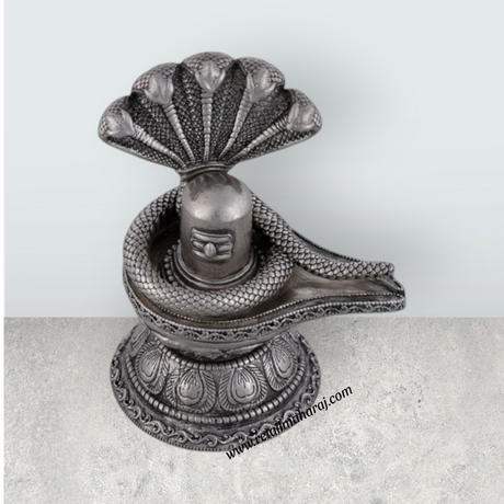 Shiv Ling Murti With Naagam - 2.5 X 2 Inches | Silver Idol/ Antique Polish Shiva Lingam Statue For Worship - Retail Maharaj