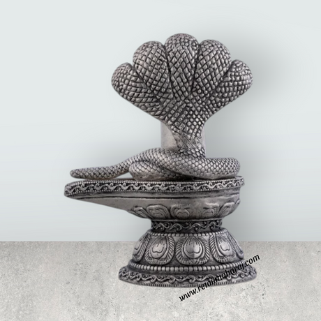 Shiv Ling Murti With Naagam - 2.5 X 2 Inches | Silver Idol/ Antique Polish Shiva Lingam Statue For Worship - Retail Maharaj