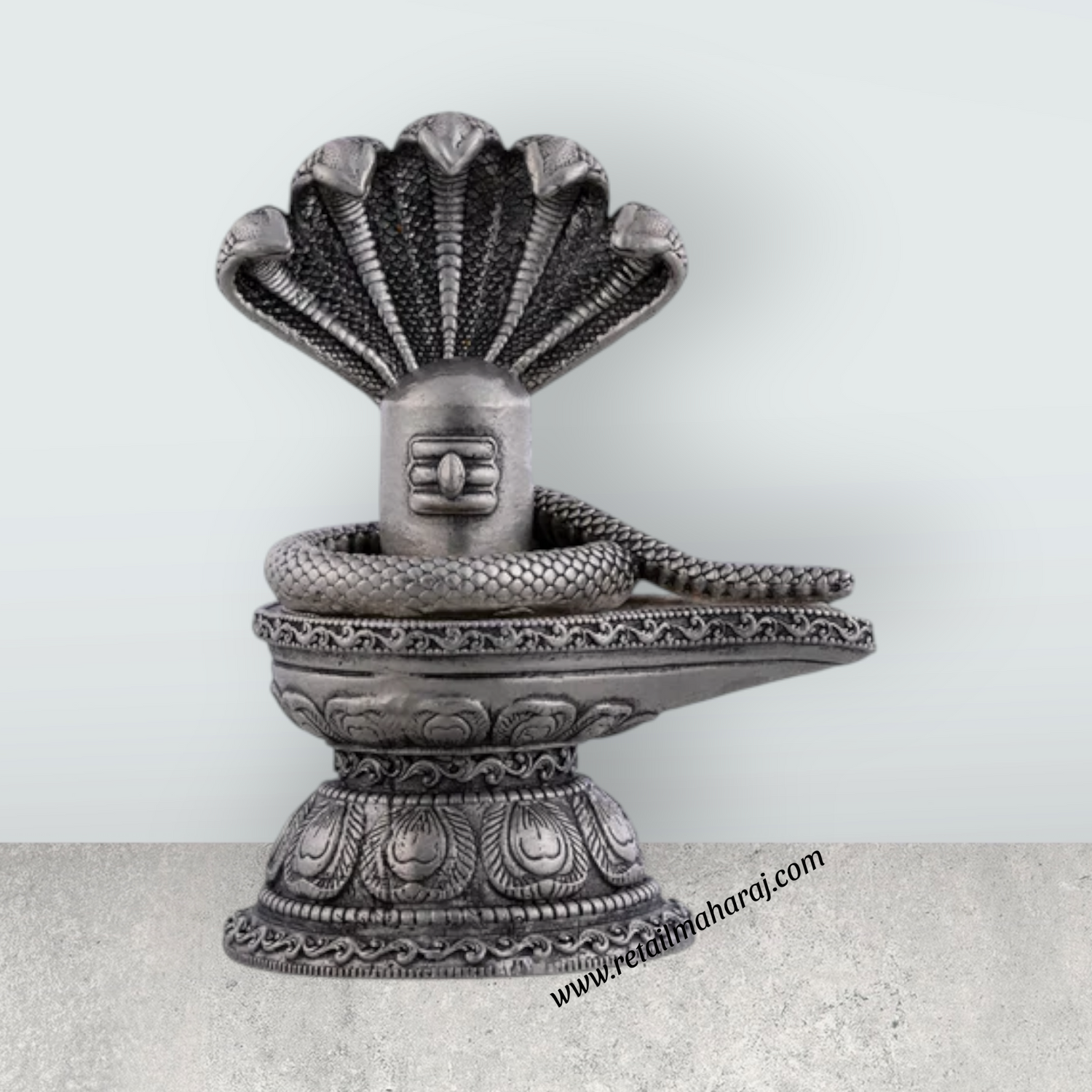Shiv Ling Murti With Naagam - 2.5 X 2 Inches | Silver Idol/ Antique Polish Shiva Lingam Statue For Worship - Retail Maharaj
