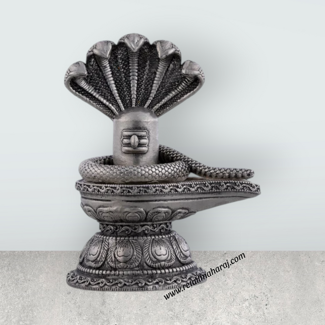 Shiv Ling Murti With Naagam - 2.5 X 2 Inches | Silver Idol/ Antique Polish Shiva Lingam Statue For Worship - Retail Maharaj