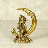 Lord Ganesha Statue Sitting on Moon Motif – Handcrafted Aluminium Ganpati Idol for Home Decor & Auspicious Gifting (Glossy Finish, Made in India)