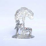 Metal Krishna Idol with Kamdhenu Cow Standing Under Tree – Decorative Showpiece Figurine for Pooja & Home Temple by Sanskriti Vibes | Glossy Finish - Retail Maharaj