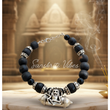 Pure Tulsi Special Narasimha Strong Kavach Silver Bracelet – Adjustable 92.5% Silver with Black Tulsi Beads - Retail Maharaj