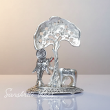 Metal Krishna Idol with Kamdhenu Cow Standing Under Tree – Decorative Showpiece Figurine for Pooja & Home Temple by Sanskriti Vibes | Glossy Finish - Retail Maharaj
