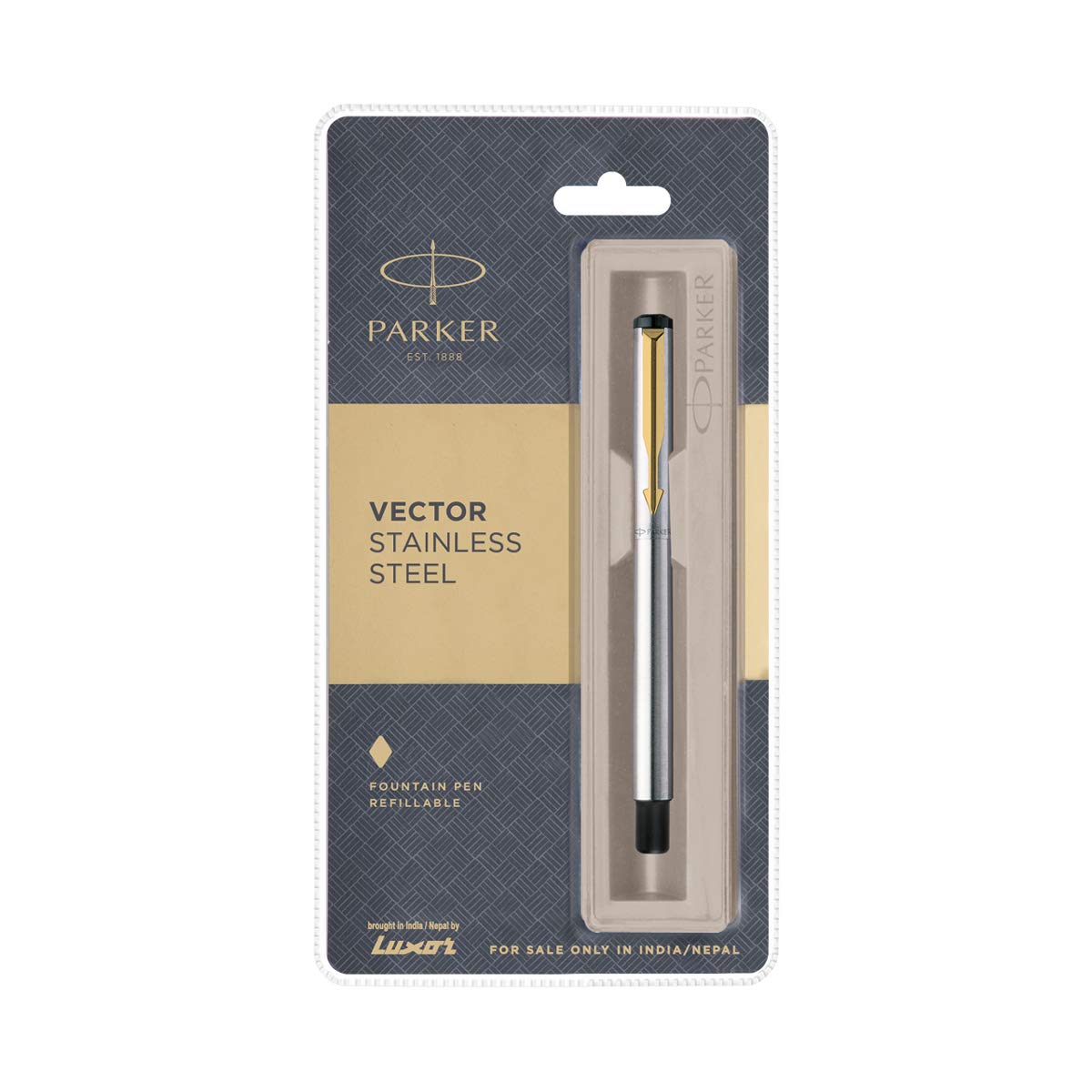 Parker Vector Stainless Steel Gold Trim Roller Ball Pen | Ink Color – Blue