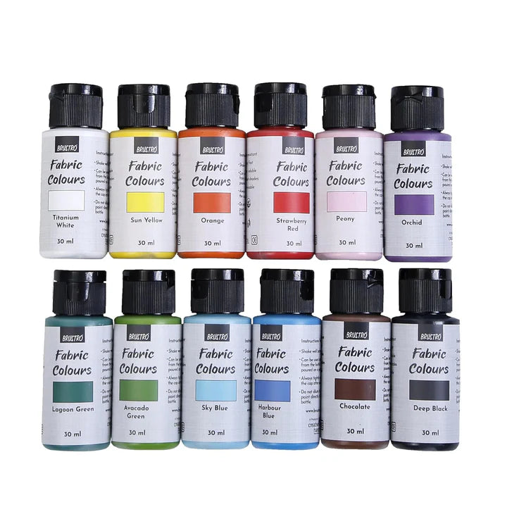 Brustro Artists Fabric Colour Paint Set 12 Bottles 30ml Each - Retail Maharaj
