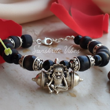 Pure Tulsi Special Narasimha Strong Kavach Silver Bracelet – Adjustable 92.5% Silver with Black Tulsi Beads - Retail Maharaj