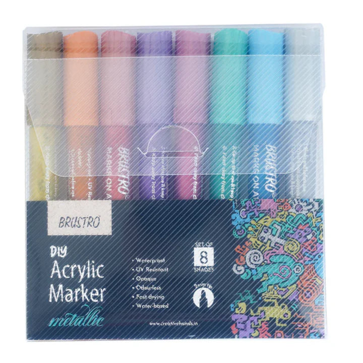 Brustro DIY Acrylic Marker Set of 8 Metallic Shades - Retail Maharaj