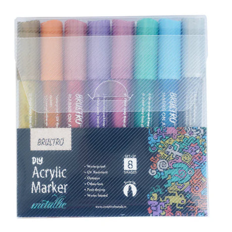 Brustro DIY Acrylic Marker Set of 8 Metallic Shades - Retail Maharaj