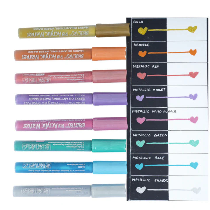 Brustro DIY Acrylic Marker Set of 8 Metallic Shades - Retail Maharaj