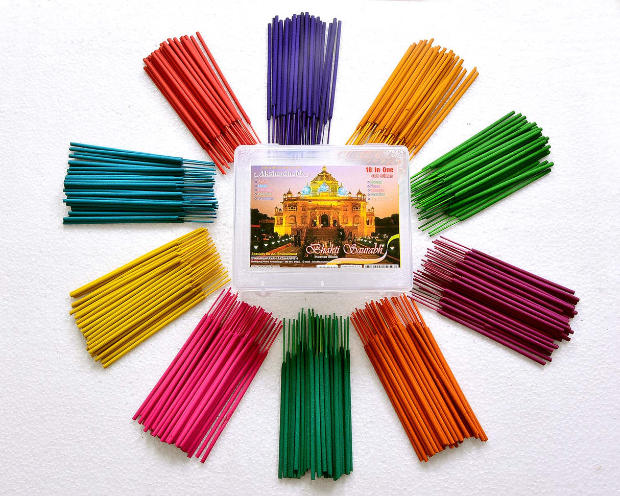 Bhakti Saurabh (10 in 1) Approx. 400 Sticks | 5.25" Stick | Plastic Container - Retail Maharaj