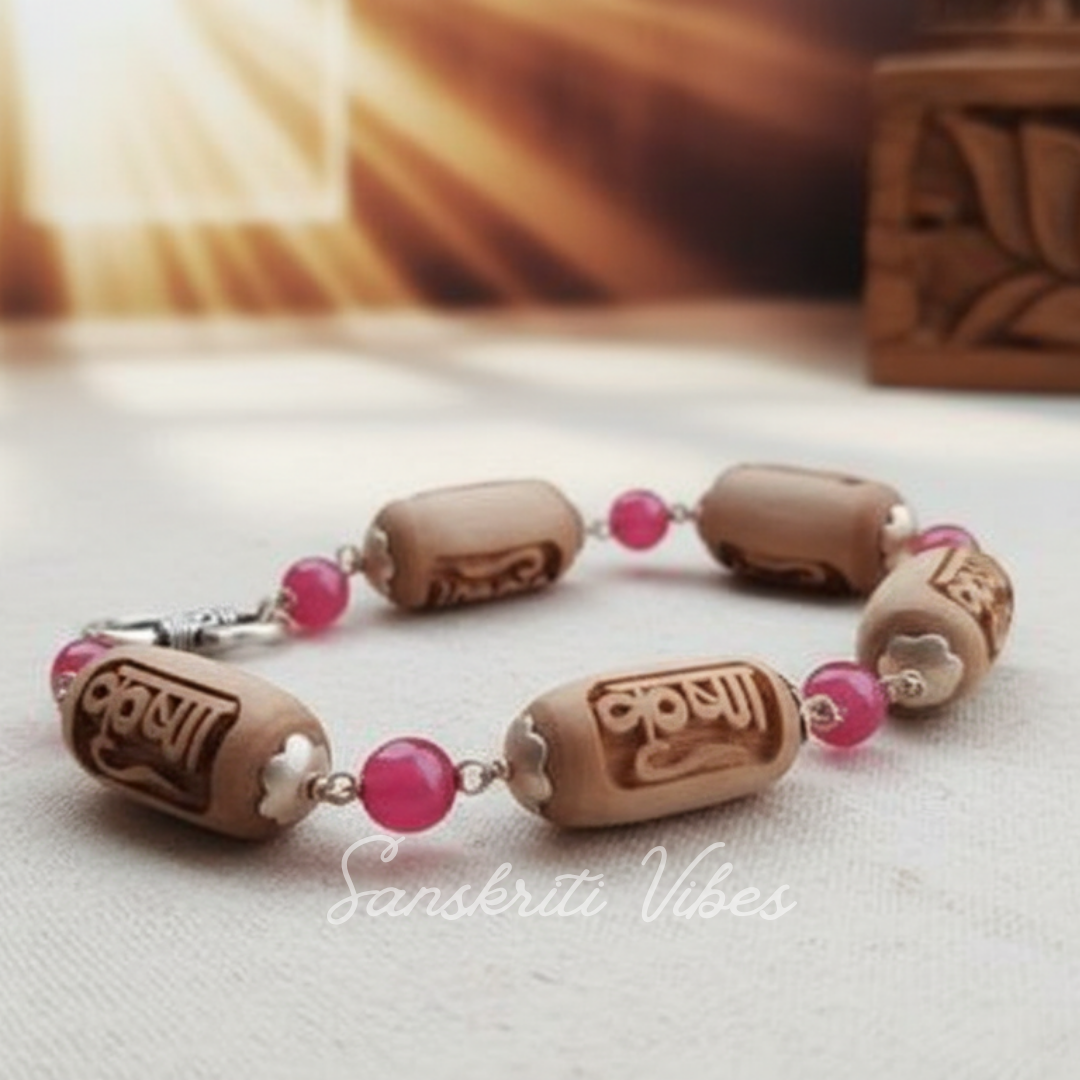Krishna Carving Silver Bracelet with Original Pearls – Elegant and Spiritual Jewelry - Retail Maharaj