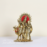 Metal Radha Krishna Standing with Cow Statue for Home Decor, Office Decor and Gift Purpose Decorative Showpiece 16 cm Metal Idol - Retail Maharaj