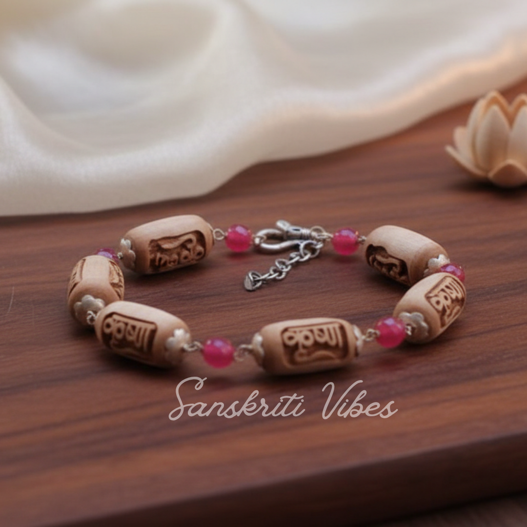 Krishna Carving Silver Bracelet with Original Pearls – Elegant and Spiritual Jewelry - Retail Maharaj