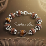 Tulsi Beads with Tiger Ball Bracelet in Silver Cap – 92.5% Silver with 12mm Beads - Retail Maharaj