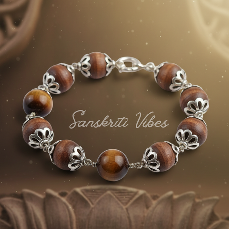 Tulsi Beads with Tiger Ball Bracelet in Silver Cap – 92.5% Silver with 12mm Beads - Retail Maharaj