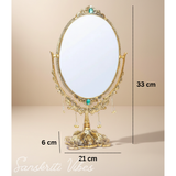 Beautifully Carved Oval Shape Gold Plating Metal Hand Mirror for Makeup - Retail Maharaj