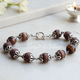 Tulsi Beads with Tiger Ball Bracelet in Silver Cap – 92.5% Silver with 12mm Beads - Retail Maharaj