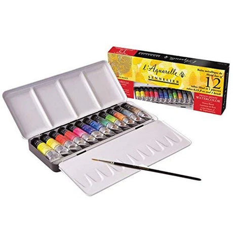 Sennelier l'Aquarelle French Artists' Watercolour Metal Box of 12 Tubes - Retail Maharaj