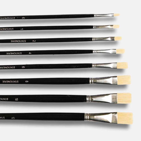 Retail Maharaj Flat Brush Set of 8 Chungking Hog Bristles 11 Inch Long Handle - Retail Maharaj