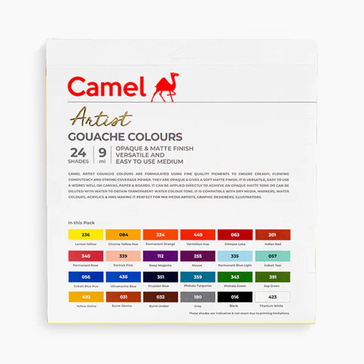 Camel Artist Gouache Colour Set 24 Shades with Brushes - Retail Maharaj