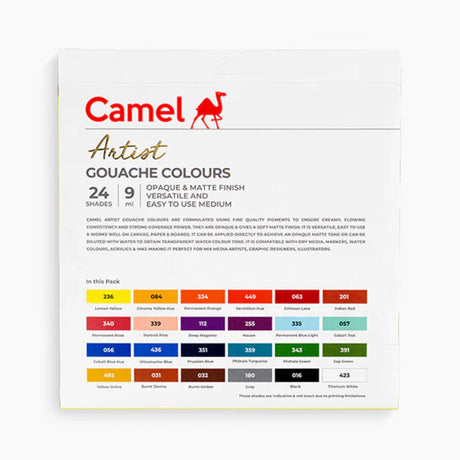 Camel Artist Gouache Colour Set 24 Shades with Brushes - Retail Maharaj