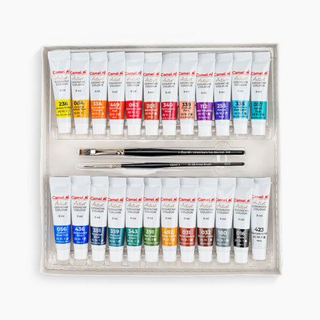 Camel Artist Gouache Colour Set 24 Shades with Brushes - Retail Maharaj