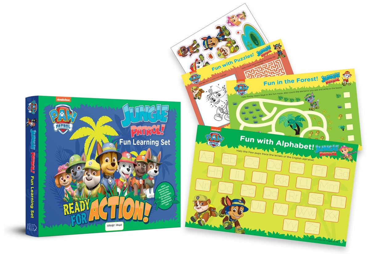 Nickelodeon Paw Patrol – Jungle Patrol! Fun Learning Set Includes Wipe-Clean Mats, Coloring Sheets, Stickers, Certificate & Pen | Action-Packed Learning with the Pups | Ages 3–6 | 3+ Hours of Adventure & Activities - Retail Maharaj