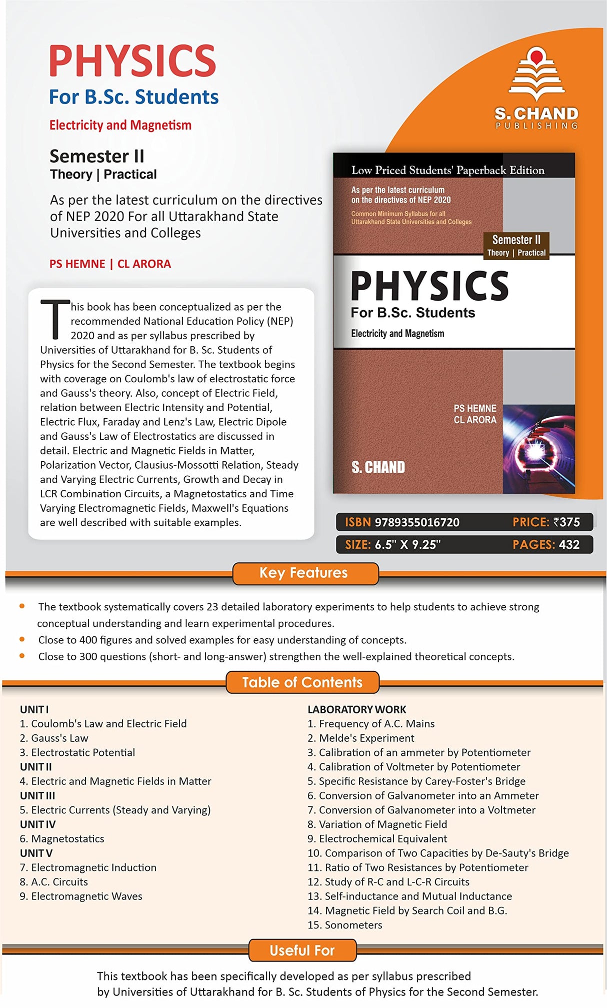 Physics for B.Sc. Students Semester II: Electricity and Magnetism (NEP 2020 – For the University of Uttarakhand) - Retail Maharaj