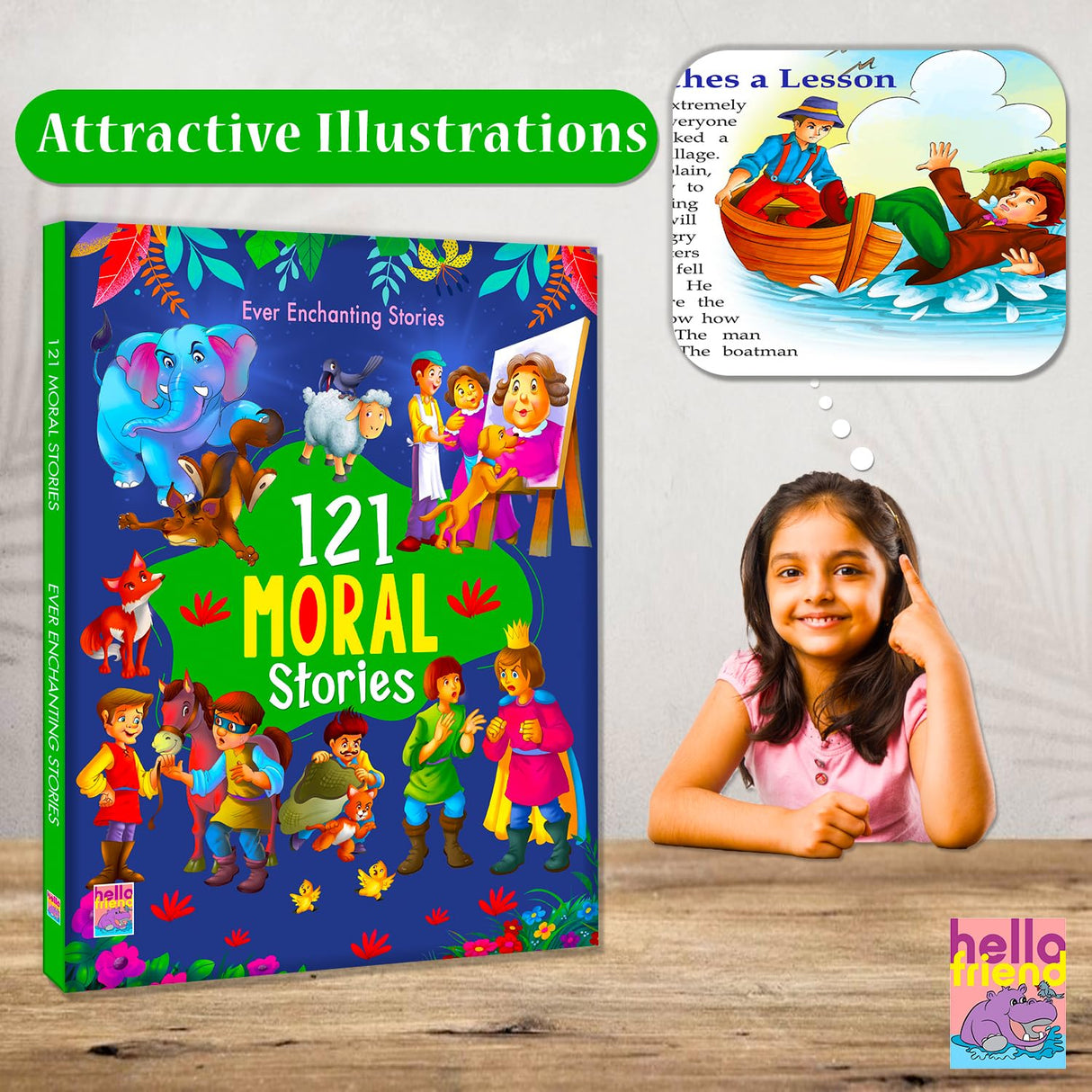 121 Moral Stories - Illustrated Story Books for Kids and Childrens - Bedtime Short Stories with Colourful Pictures in English | Hello Friend Books - Ages 3+ Years (121 Short Stories Book) - Retail Maharaj