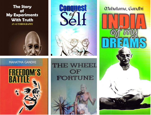 Great Books By Mahatma Gandhi, Set of 5 Books (Wheel of Fortune, The story of my experiments with truth, India of my Dreams, Conquest of Self, Freedom's Battle) - Retail Maharaj