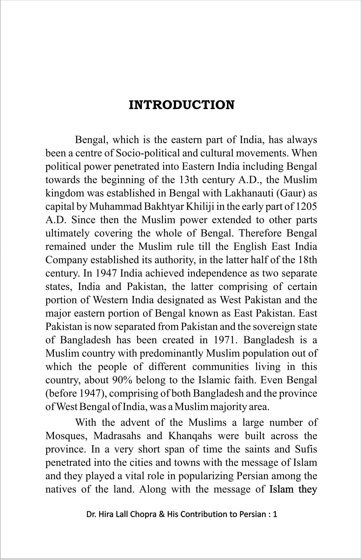 A Critical Study Of Dr Hira Lall Chopra & His Contribution to Persian Language and Literature [Hardcover] SK MD Hafijur - Retail Maharaj