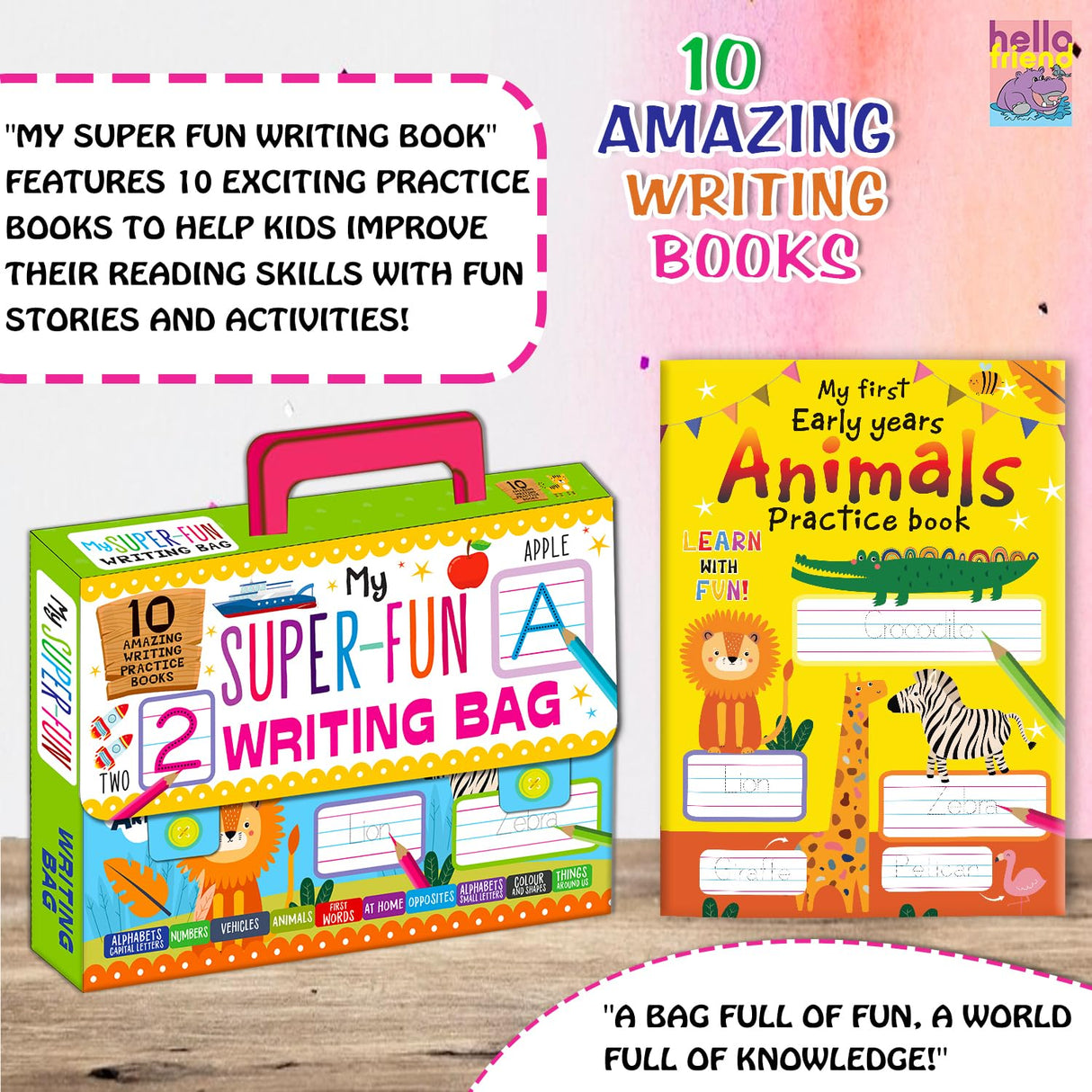 My Super Fun Writing Bag: Set of 10 Amazing Writing Practice Books - Perfect for Kids, Travel and Gifting / Return Gifts - Retail Maharaj