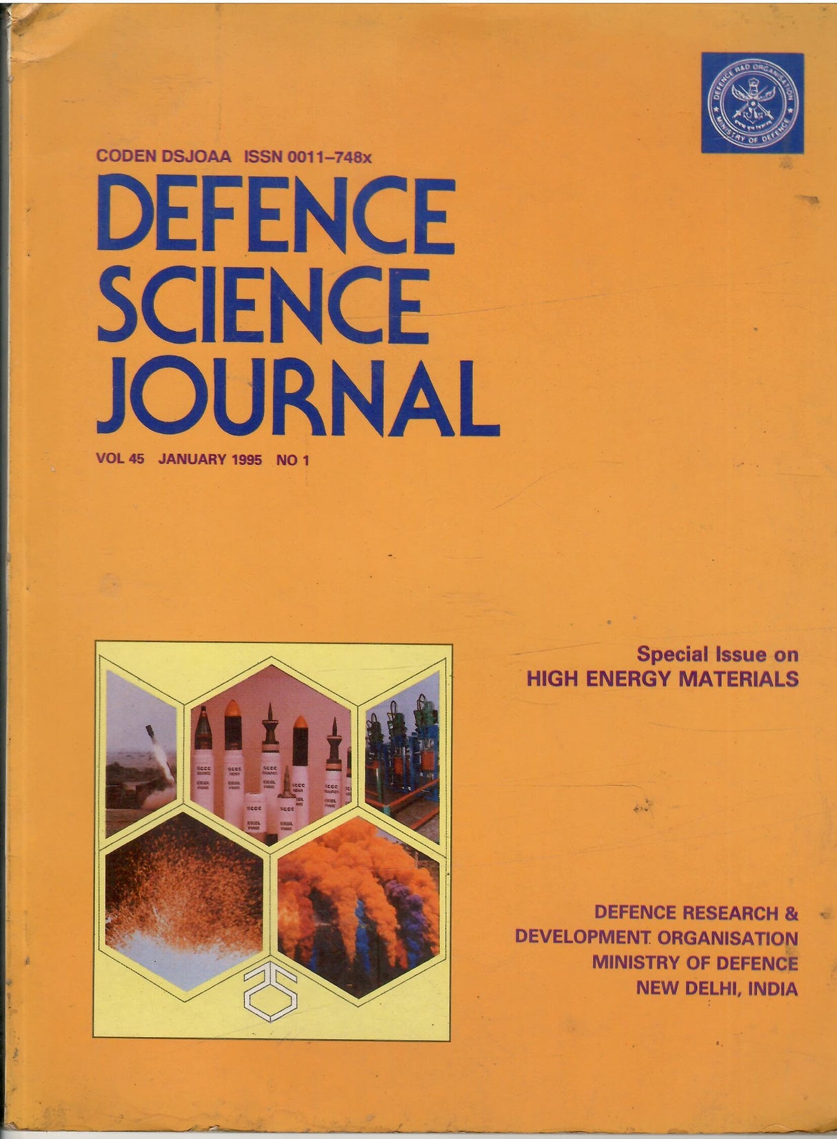 HIGH ENERGY MATERIALS-Special Issue Of Defence Science Journal 1995 (Vol. 45,Nos.1)
