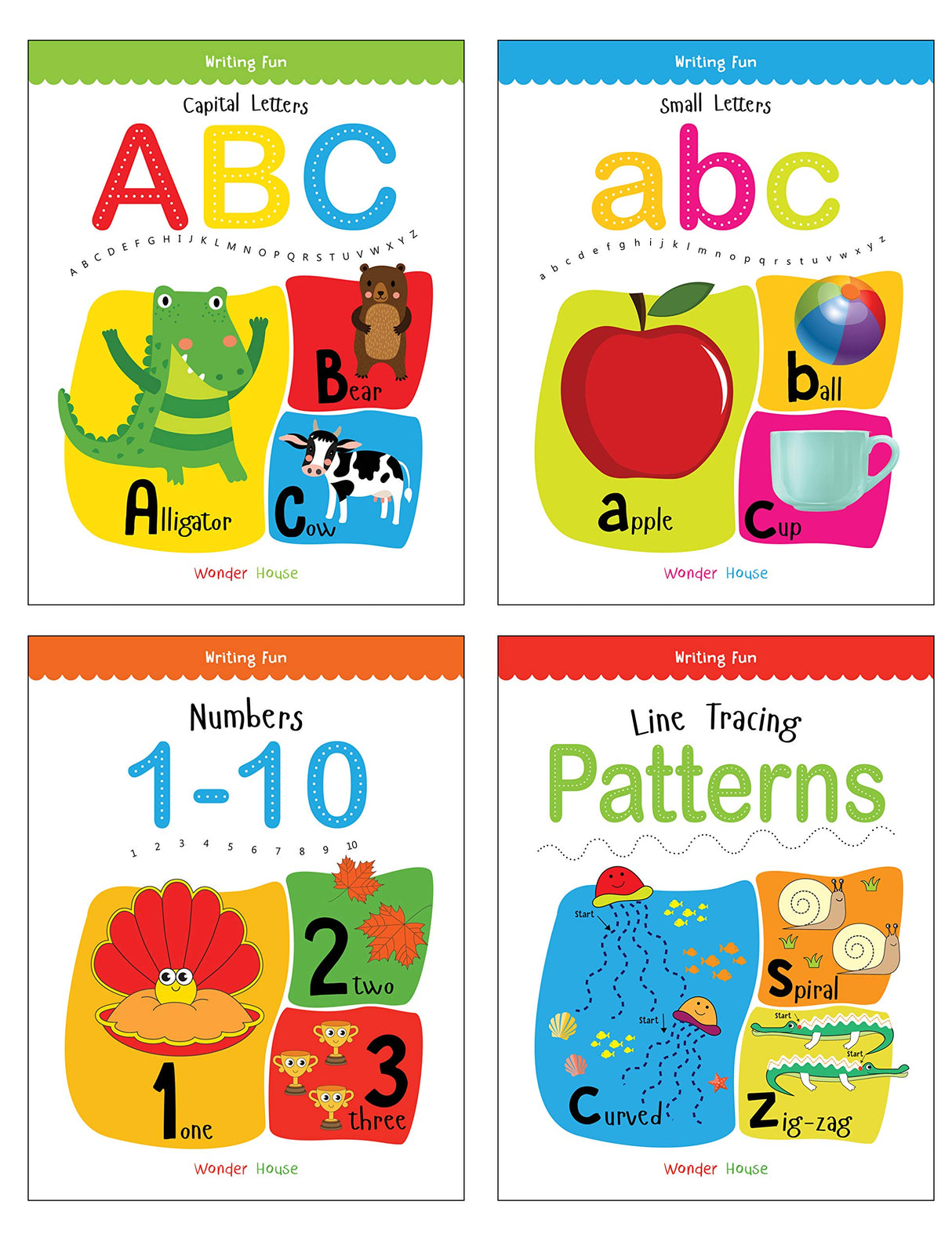 Writing Practice Workbooks - Pack of 4 Early Writing Books for Kids (Writing Fun Series): Write and Practice Capital Letters, Small Letters, Line Tracing Patterns & Numbers 1–10 | Pre-Writing Skills Workbook Set for Preschool & Kindergarten | Ages 3–6 Yea - Retail Maharaj