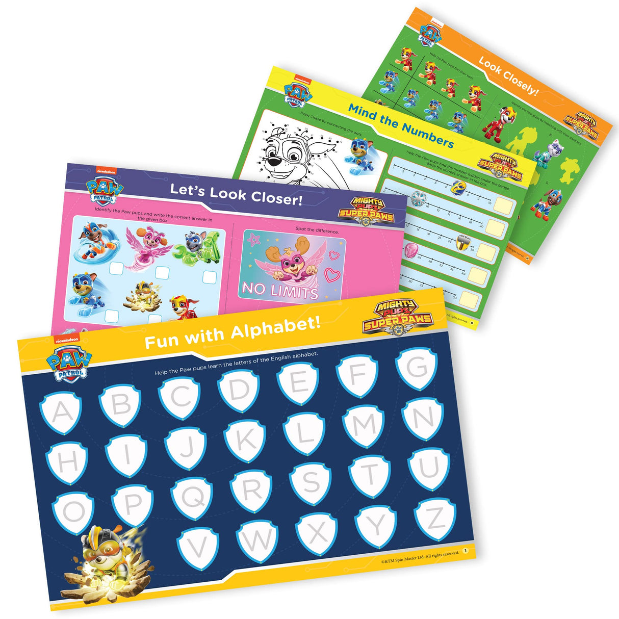 Nickelodeon Paw Patrol – Mighty Pups Super Paws: Fun Learning Set Includes Wipe & Clean Mats, Coloring Sheets, Stickers, Crayons, Certificate & Pen | Ages 3–6 | 4 Hours of Heroic Learning & Play - Retail Maharaj