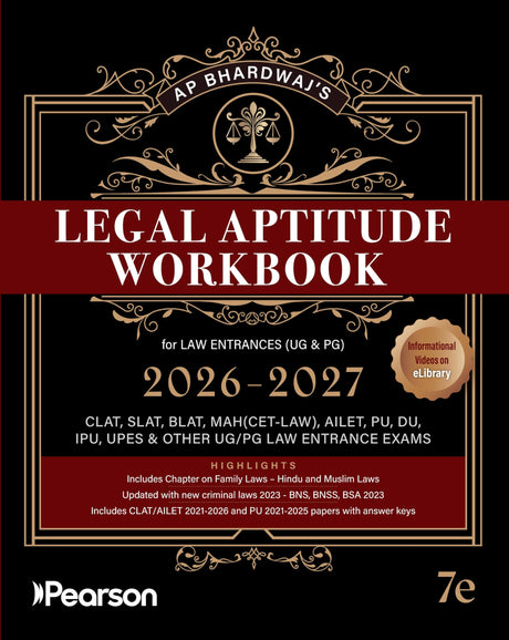 Pearson'26 Legal Aptitude Workbook Law Entrances (UG & PG) 2026-2027 (CLAT, SLAT, BLAT, MAH(CET-LAW), AILET, PU, DU, IPU, UPES, & Other UG-PG Law ... GK, Current Affairs, English, & Reasoning - Retail Maharaj