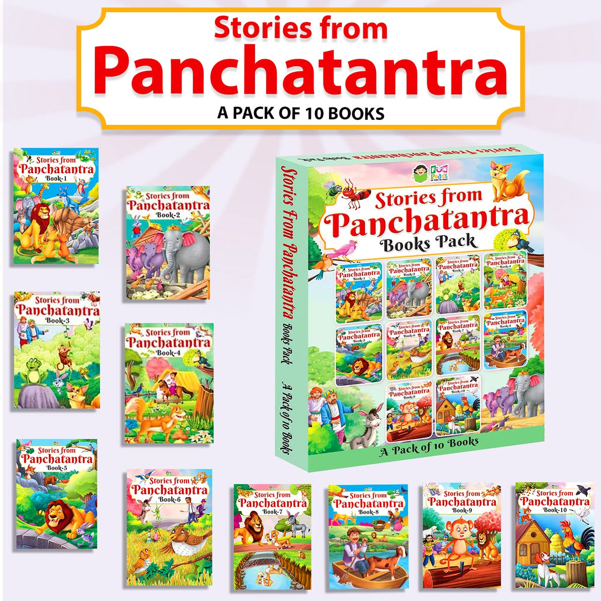 FUN READS Stories From Panchatantra | Pack of 10 Books | Paperback | All Time Favorite Pastime Stories | Ideal Library Collection | Moral Values for Children - Retail Maharaj