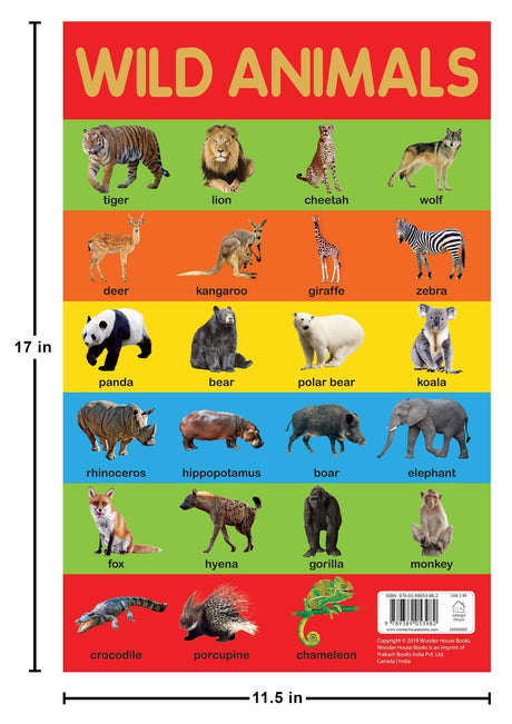 Wild Animals Chart - Early Learning Educational Chart For Kids: Perfect For Homeschooling, Kindergarten and Nursery Students (11.5 Inches X 17.5 Inches) - Retail Maharaj