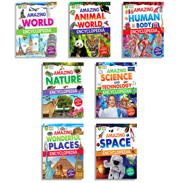 FUN READS Amazing Encyclopedia Books | Pack of 7 Books | Paperback Edition | Knowledge Books for Children, School, Libraries - Retail Maharaj