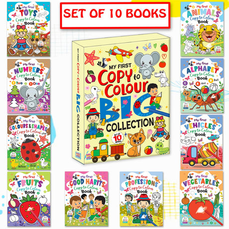 My First Early Learning Copy of Colouring Big 10 in 1 Collection Fun Activity Books for Kids, Children and Toddlers (Ages 2+ years) (Pack of 10) - Retail Maharaj