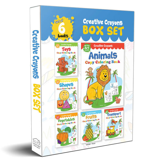 Colouring Books Super Set: Pack of 6 Crayon Copy Colour Books for Kids: Creative Crayons Series - A Pack Of 6 Crayon Copy Colour Books - Retail Maharaj