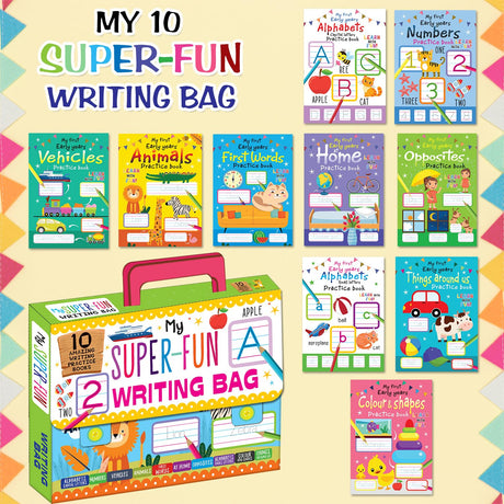 My Super Fun Writing Bag: Set of 10 Amazing Writing Practice Books - Perfect for Kids, Travel and Gifting / Return Gifts - Retail Maharaj