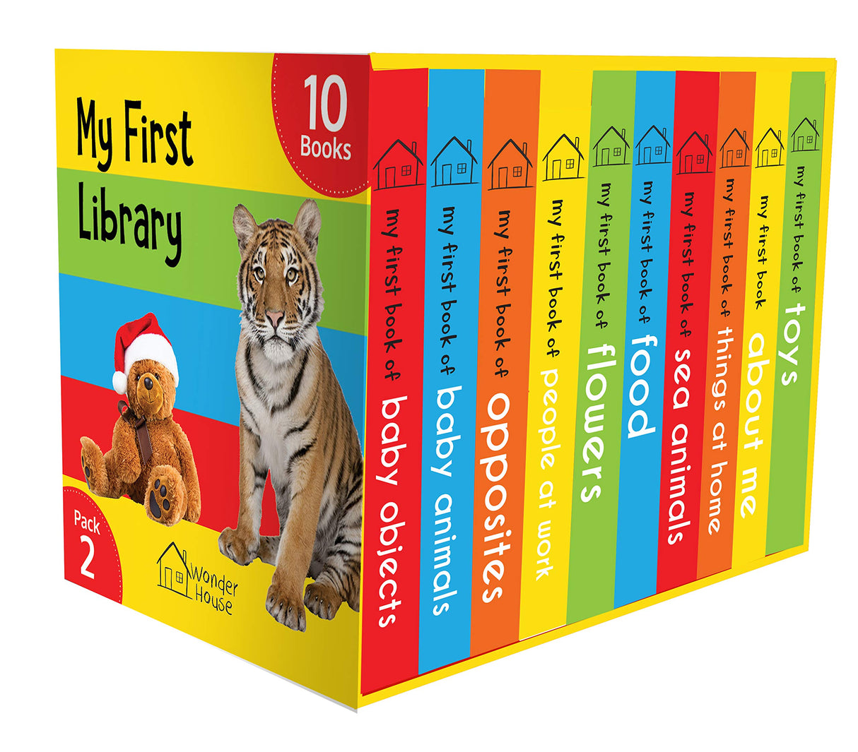 My First Library Pack 2: Boxset of 10 Board Books for Kids (Pack 2) | Includes Baby Objects, Baby Animals, Opposites, People at Work, Flowers, Food, Sea Animals, Things at Home, About Me & Toys | Early Learning Board Books for Babies, Toddlers & Preschool - Retail Maharaj