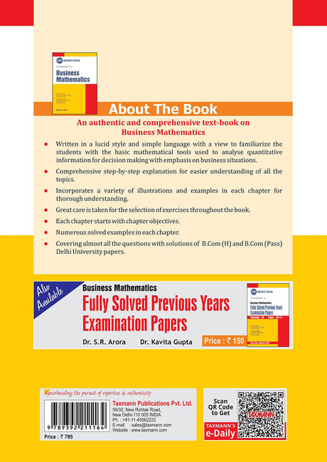 Taxmann's Business Mathematics Presenting an integrated view of theory & application of the basic concepts of mathematics in a simple, systematic & comprehensive manner with multiple illustrations [Paperback] Dr. S. R. Arora and Dr. Kavita Gupta - Retail Maharaj