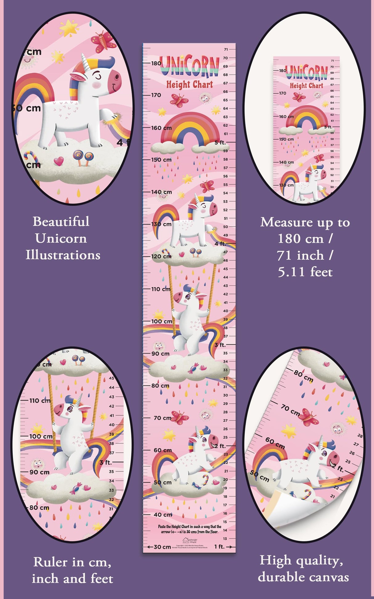 Unicorn Height Chart (Height Chart For Kids | Height Measuring Scale Sticker | Height Chart Wall Sticker for Children | Nursery Decoration) - Retail Maharaj