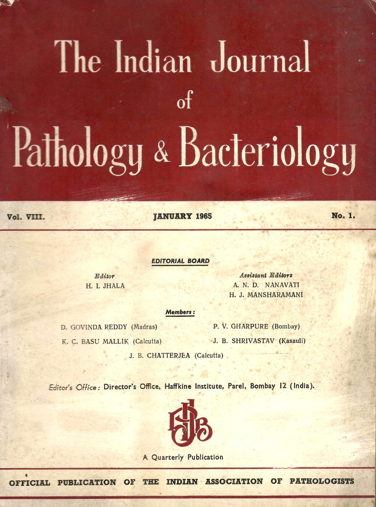 The Indian Journal Of Pathology & Bacteriology - Vol. VIII. No. 1 To 4 , January 1965 To December 1965 ( Set Of 4 Books )